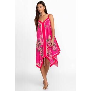 Johnny Was Belrose Scarf Mid Dress Pink Roses NWT Size Small Asymmetrical Boho